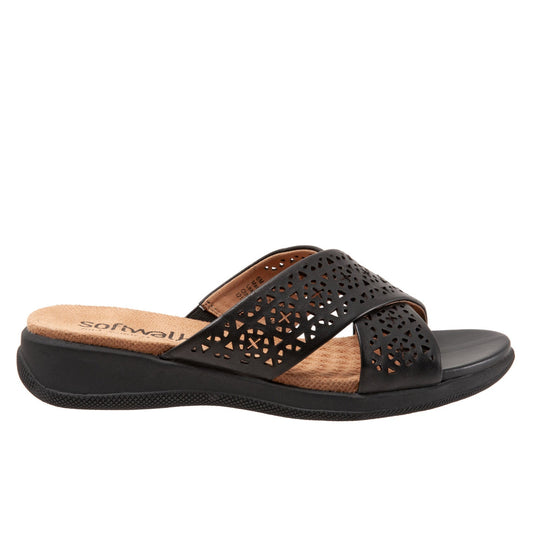 Softwalk Tillman S1502-010 Womens Black Wide Leather Slides Sandals Shoes