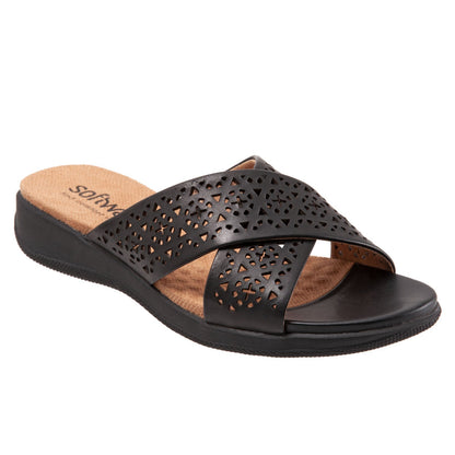 Softwalk Tillman S1502-010 Womens Black Wide Leather Slides Sandals Shoes