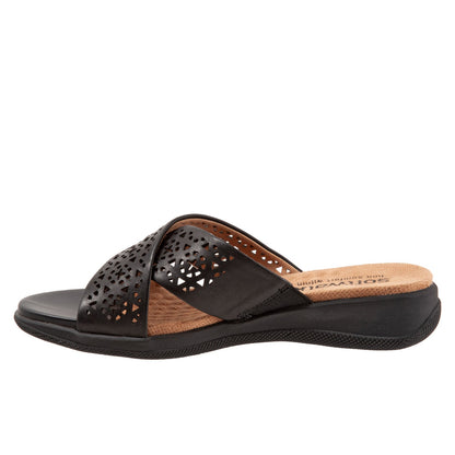 Softwalk Tillman S1502-010 Womens Black Wide Leather Slides Sandals Shoes