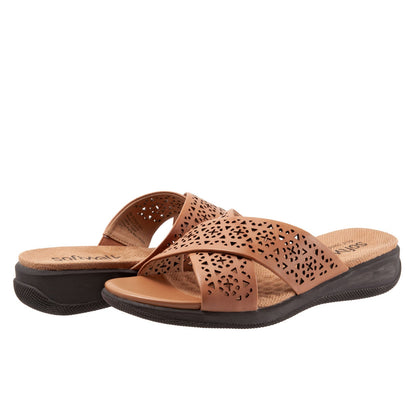 Softwalk Tillman S1502-267 Womens Brown Narrow Leather Slides Sandals Shoes