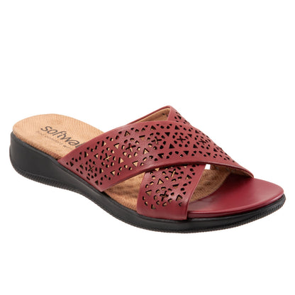 Softwalk Tillman S1502-617 Womens Red Leather Slip On Slides Sandals Shoes