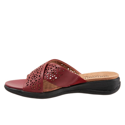 Softwalk Tillman S1502-617 Womens Red Leather Slip On Slides Sandals Shoes