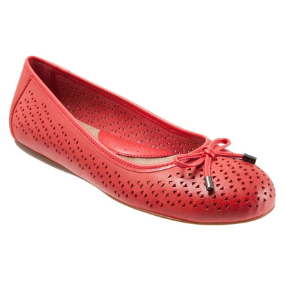 Softwalk Napa Laser S1806-600 Womens Red Leather Slip On Ballet Flats Shoes