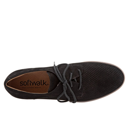 Softwalk Willis S1811-004 Womens Black Leather Lace Up Oxford Flats Shoes