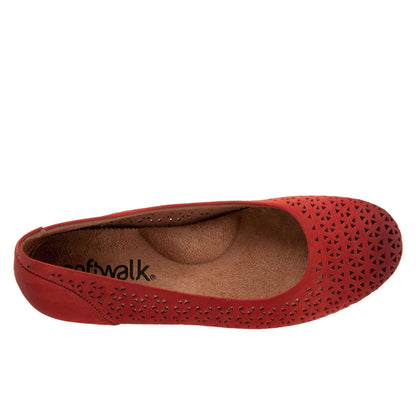 Softwalk Sonoma S1862-653 Womens Red Narrow Leather Ballet Flats Shoes