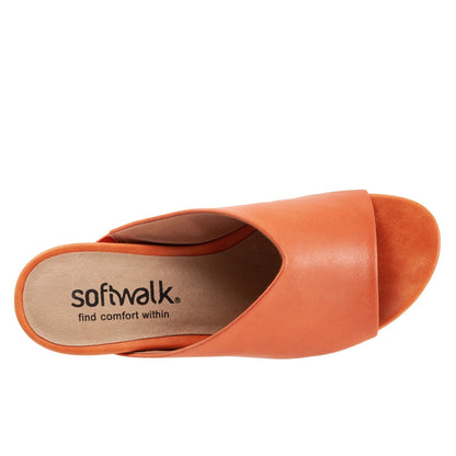 Softwalk Parker S2003-840 Womens Orange Leather Slip On Heeled Sandals Shoes