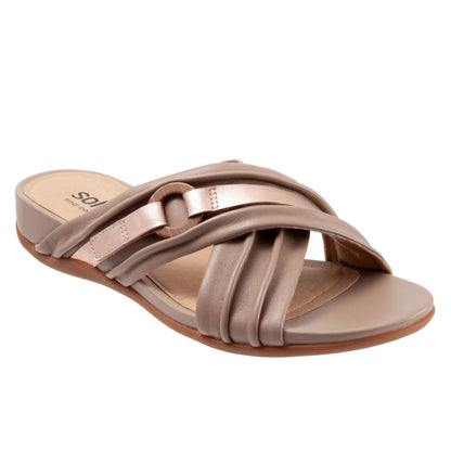 Softwalk Taza S2007-123 Womens Brown Leather Slip On Slides Sandals Shoes