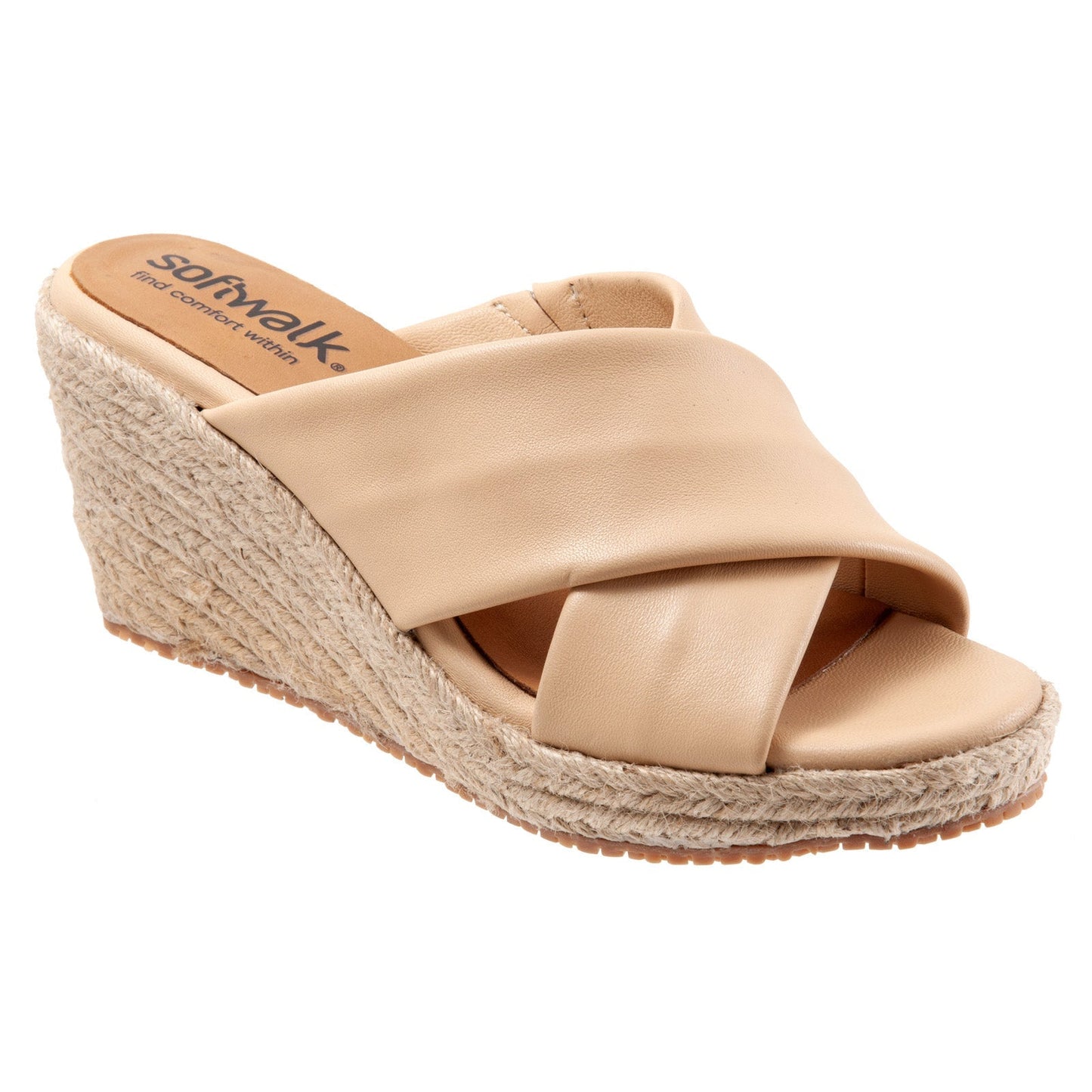 Softwalk Halsey S2206-131 Womens Brown Leather Slip On Wedges Sandals Shoes