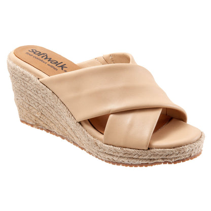 Softwalk Halsey S2206-131 Womens Brown Leather Slip On Wedges Sandals Shoes