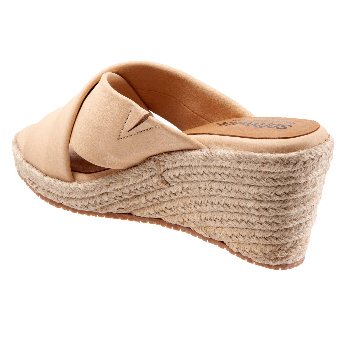 Softwalk Halsey S2206-131 Womens Brown Leather Slip On Wedges Sandals Shoes