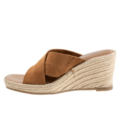 Softwalk Hastings S2324-258 Womens Brown Suede Slip On Wedges Sandals Shoes