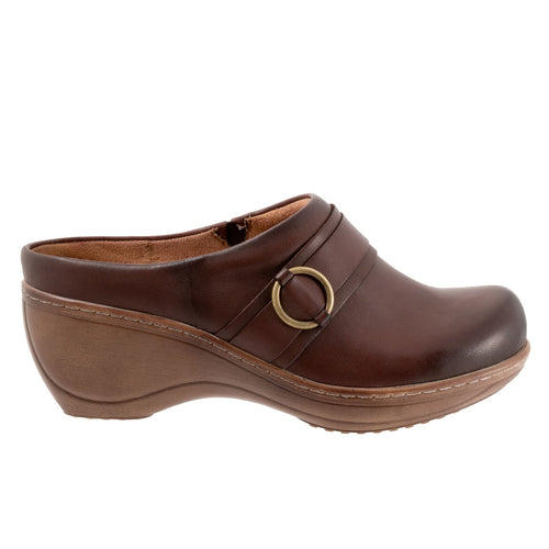 Softwalk Macintyre S2361-200 Womens Brown Leather Slip On Clog Flats Shoes