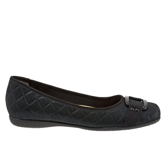 Trotters Sizzle Sign T1251-015 Womens Black Wide Leather Ballet Flats Shoes