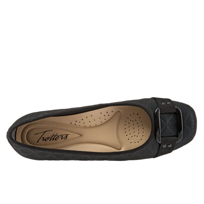 Trotters Sizzle Sign T1251-015 Womens Black Wide Leather Ballet Flats Shoes