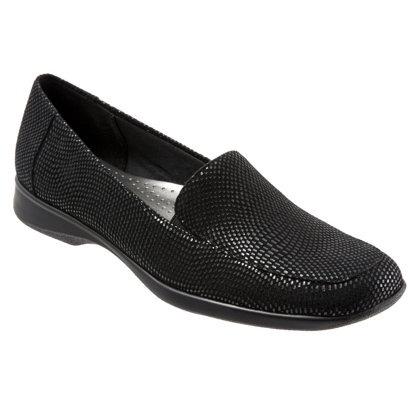 Trotters Jenn Mini T1365-004 Womens Black Narrow Leather Loafer Flats Shoes