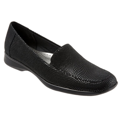 Trotters Jenn Mini T1365-004 Womens Black Narrow Leather Loafer Flats Shoes