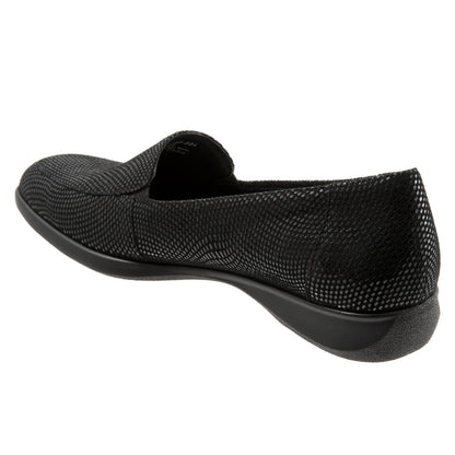 Trotters Jenn Mini T1365-004 Womens Black Narrow Leather Loafer Flats Shoes