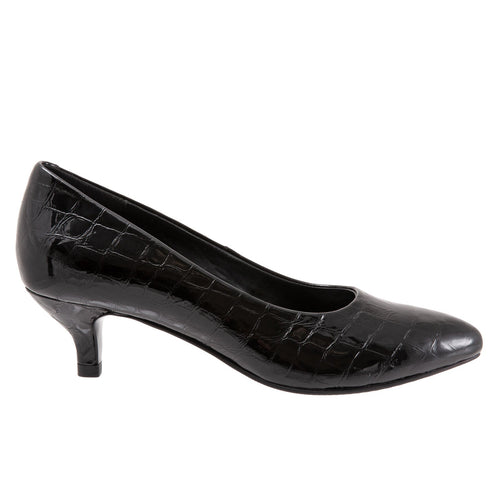 Trotters Kiera T1805-045 Womens Black Wide Leather Slip On Pumps Heels Shoes