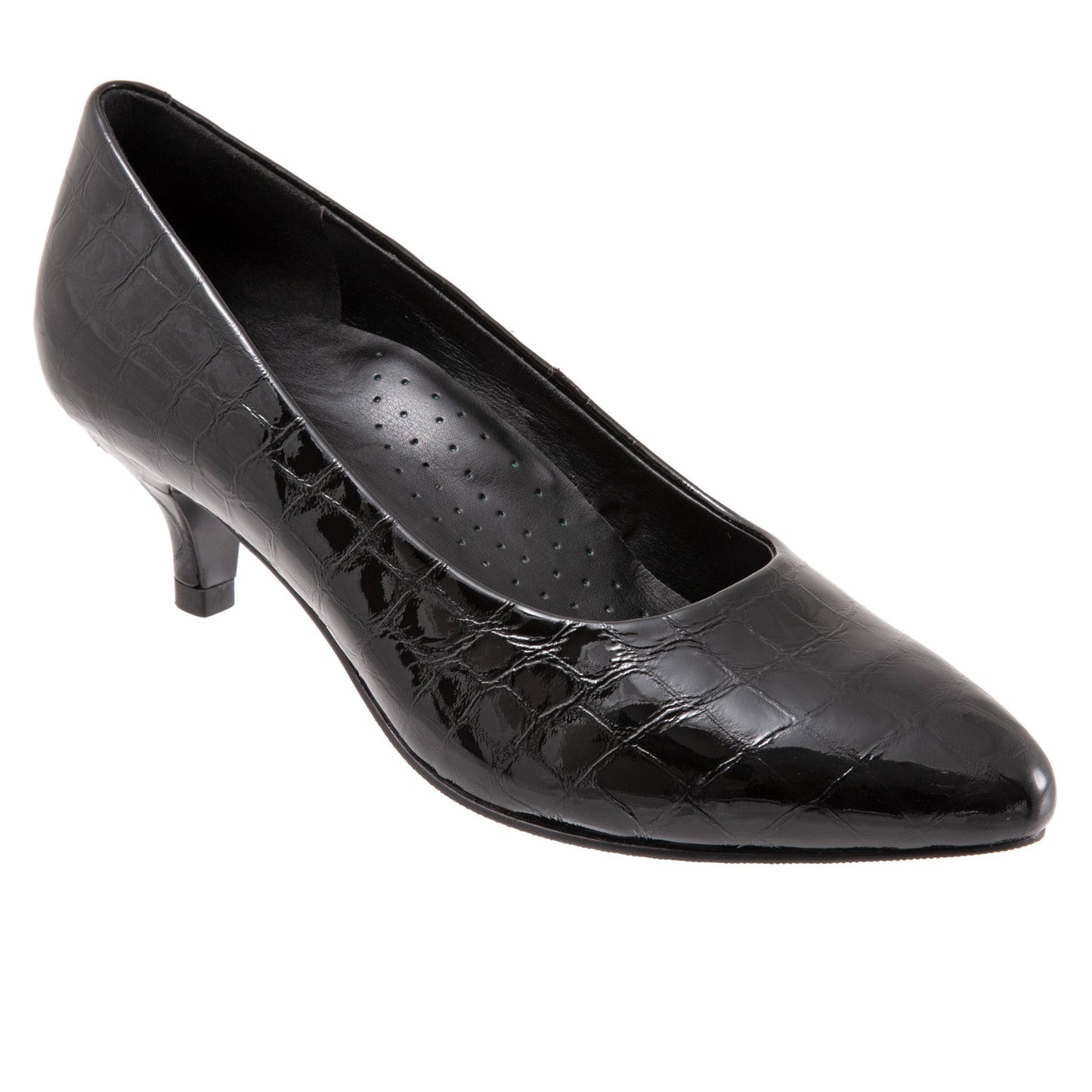 Trotters Kiera T1805-045 Womens Black Wide Leather Slip On Pumps Heels Shoes