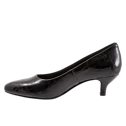 Trotters Kiera T1805-045 Womens Black Wide Leather Slip On Pumps Heels Shoes