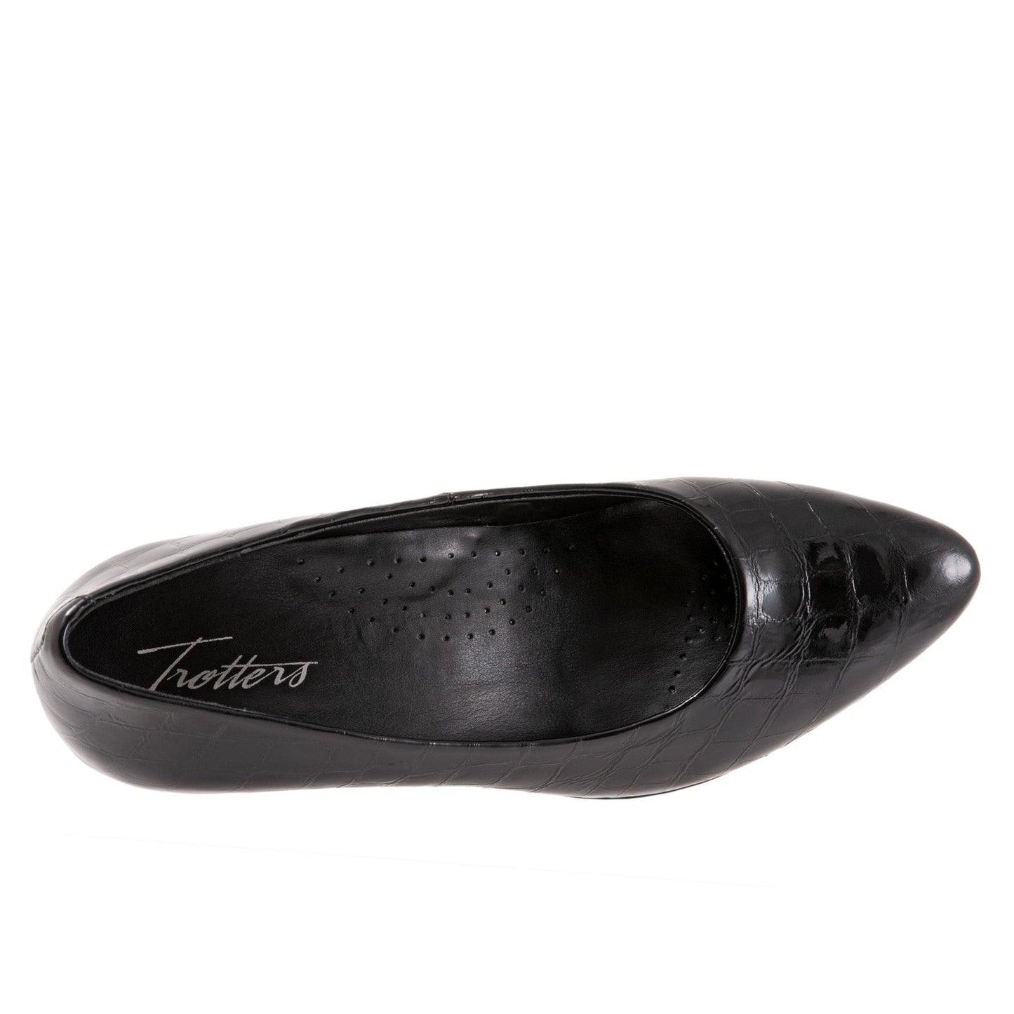 Trotters Kiera T1805-045 Womens Black Wide Leather Slip On Pumps Heels Shoes