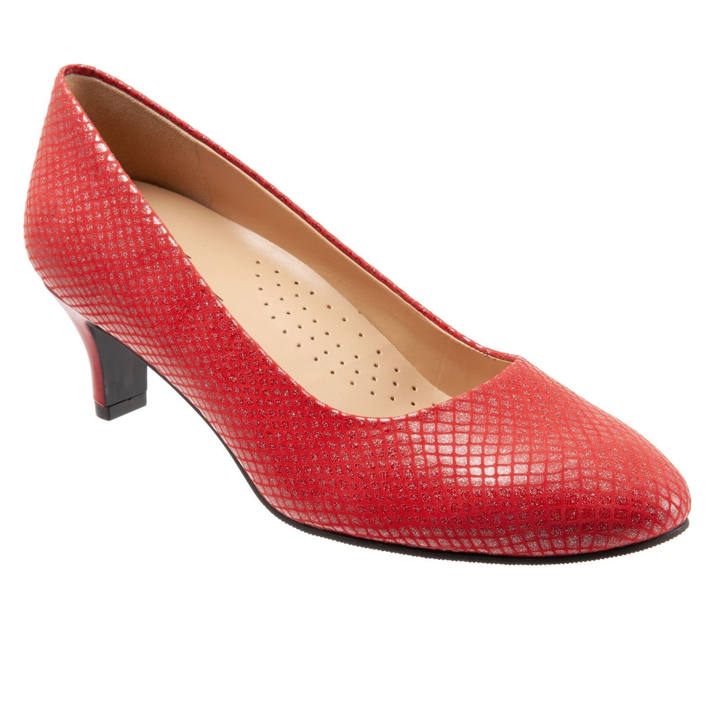 Trotters Fab T1905-600 Womens Red Narrow Leather Slip On Pumps Heels Shoes
