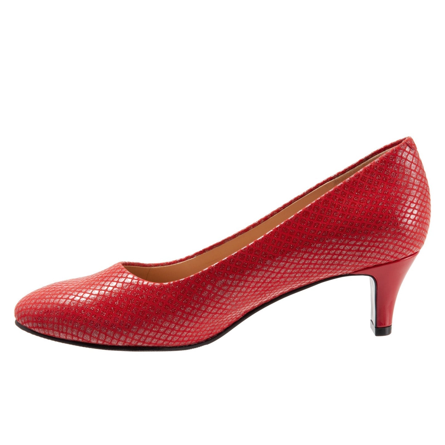 Trotters Fab T1905-600 Womens Red Wide Leather Slip On Pumps Heels Shoes