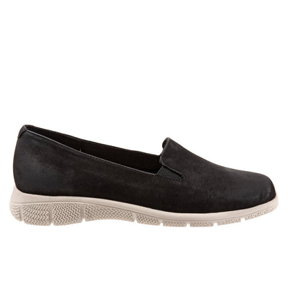 Trotters Universal T2110-036 Womens Black Nubuck Slip On Loafer Flats Shoes