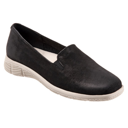 Trotters Universal T2110-036 Womens Black Nubuck Slip On Loafer Flats Shoes