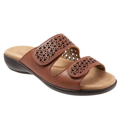 Trotters Ruthie T2113-215 Womens Brown Leather Strap Slides Sandals Shoes