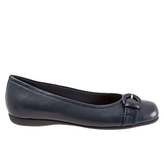 Trotters Sylvia T2166-400 Womens Blue Leather Slip On Ballet Flats Shoes