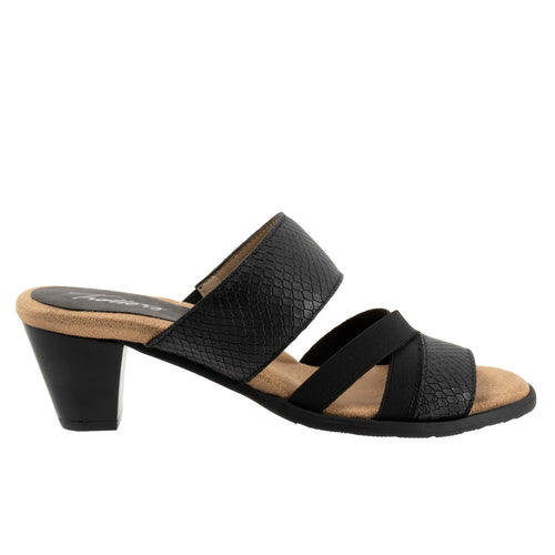 Trotters Maxine T2207-009 Womens Black Leather Slip On Heeled Sandals Shoes