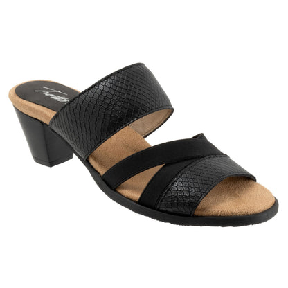 Trotters Maxine T2207-009 Womens Black Leather Slip On Heeled Sandals Shoes