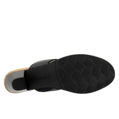 Trotters Maxine T2207-009 Womens Black Leather Slip On Heeled Sandals Shoes