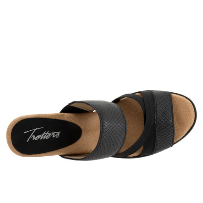 Trotters Maxine T2207-009 Womens Black Leather Slip On Heeled Sandals Shoes