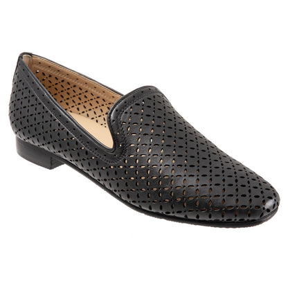 Trotters Ginger T2219-001 Womens Black Wide Leather Loafer Flats Shoes