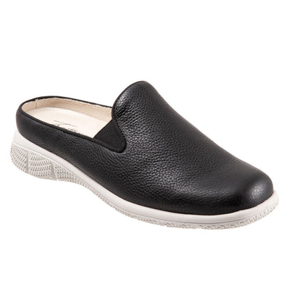 Trotters Uma T2238-001 Womens Black Leather Slip On Mule Flats Shoes
