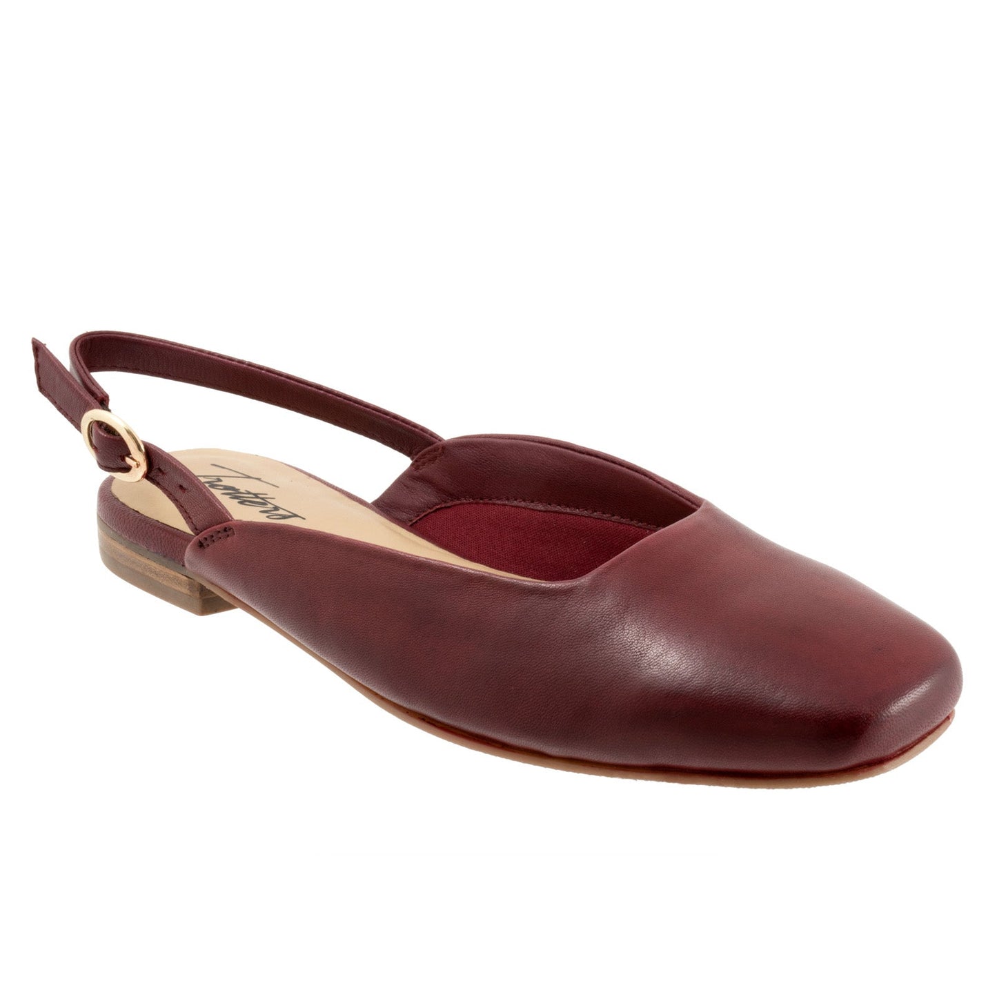 Trotters Holly T2307-642 Womens Red Leather Hook & Loop Slingback Flats Shoes