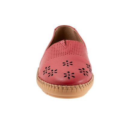 Trotters Ruby Perf T2320-600 Womens Red Narrow Leather Loafer Flats Shoes