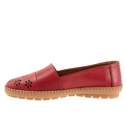Trotters Ruby Perf T2320-600 Womens Red Narrow Leather Loafer Flats Shoes