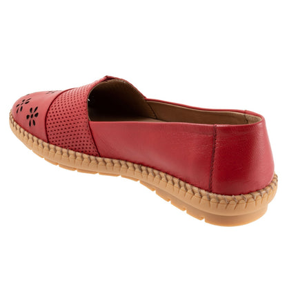 Trotters Ruby Perf T2320-600 Womens Red Narrow Leather Loafer Flats Shoes