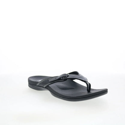 Spenco Ava SP1137BLK Womens Black Leather Slip On Flip-Flops Sandals Shoes
