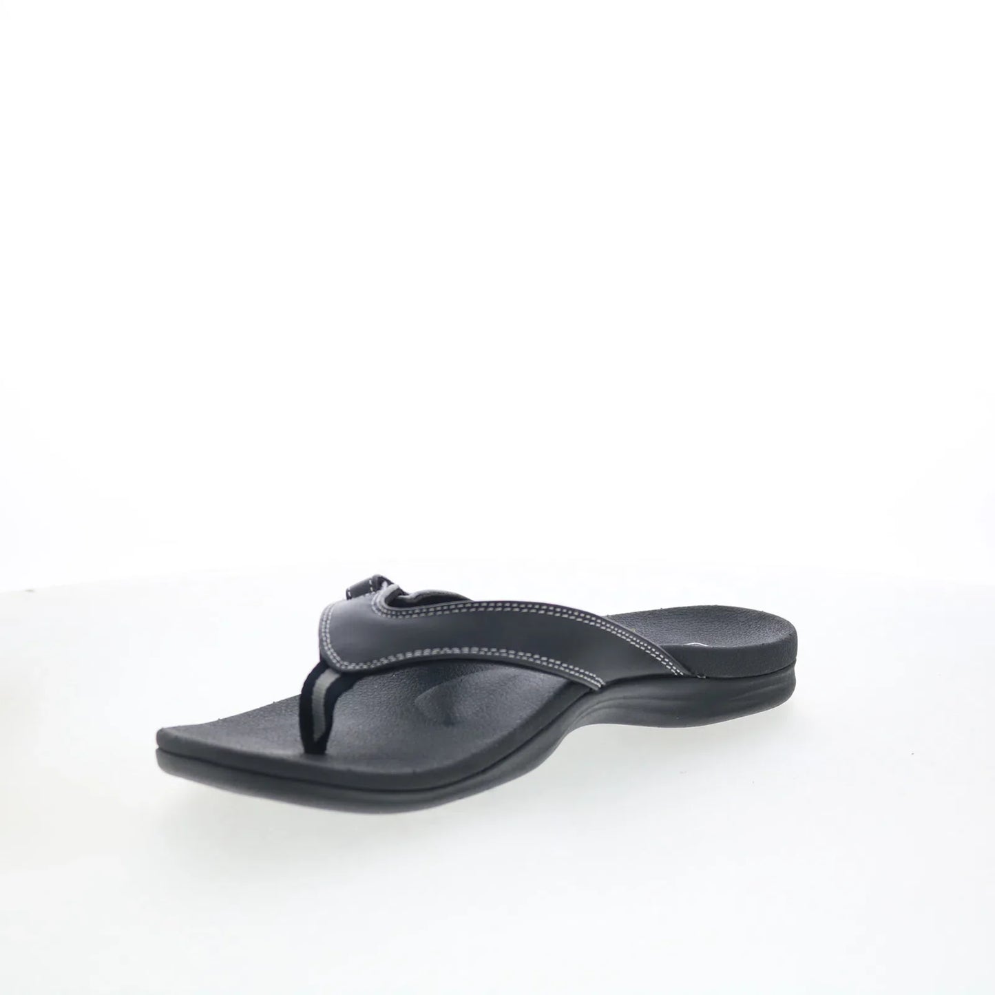 Spenco Ava SP1137BLK Womens Black Leather Slip On Flip-Flops Sandals Shoes