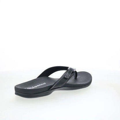 Spenco Ava SP1137BLK Womens Black Leather Slip On Flip-Flops Sandals Shoes