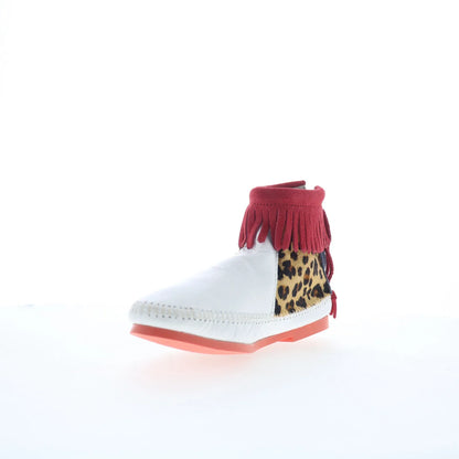Minnetonka Back Zip Boot 280 Womens White Leather Loafer Flats Shoes