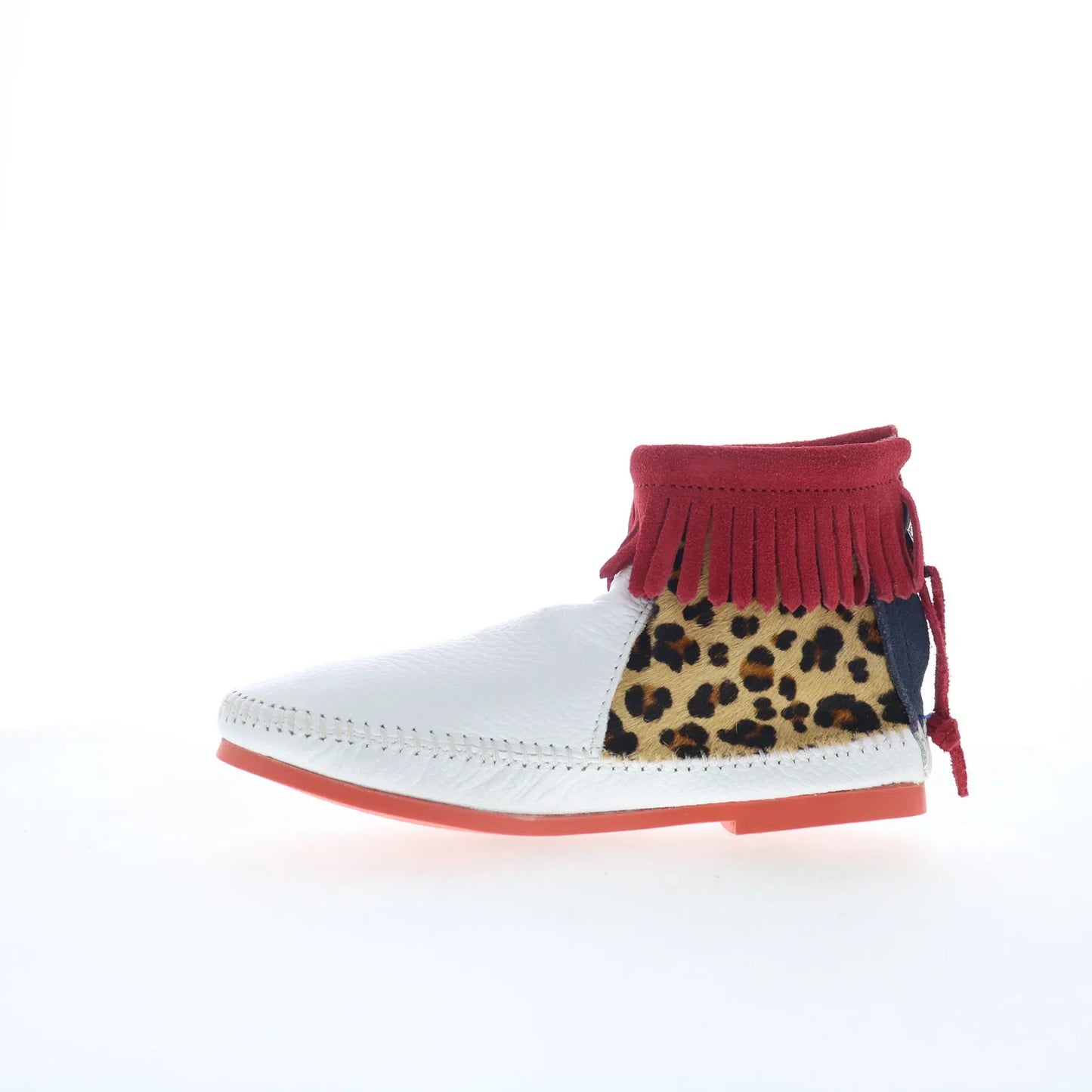 Minnetonka Back Zip Boot 280 Womens White Leather Loafer Flats Shoes