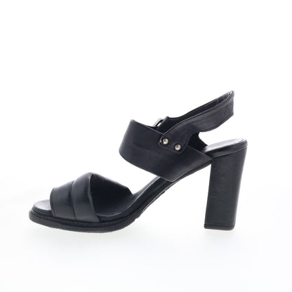 A.S. 98 Barnett Womens Black Leather Hook & Loop Heeled Sandals Shoes
