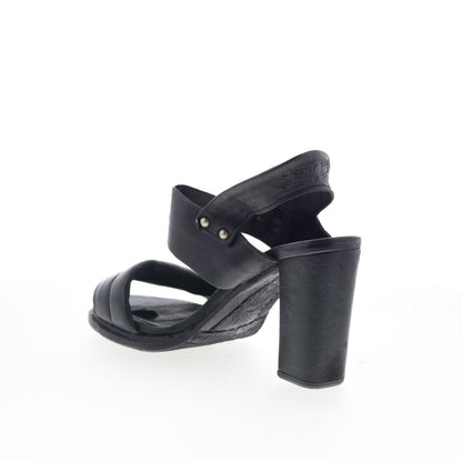 A.S. 98 Barnett Womens Black Leather Hook & Loop Heeled Sandals Shoes
