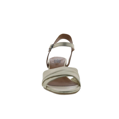 Miz Mooz Bela Womens Gold Leather Hook & Loop Heeled Sandals Shoes