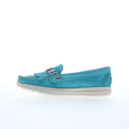 Minnetonka Bepeshaa Moc 61076P Womens Blue Suede Loafer Flats Shoes